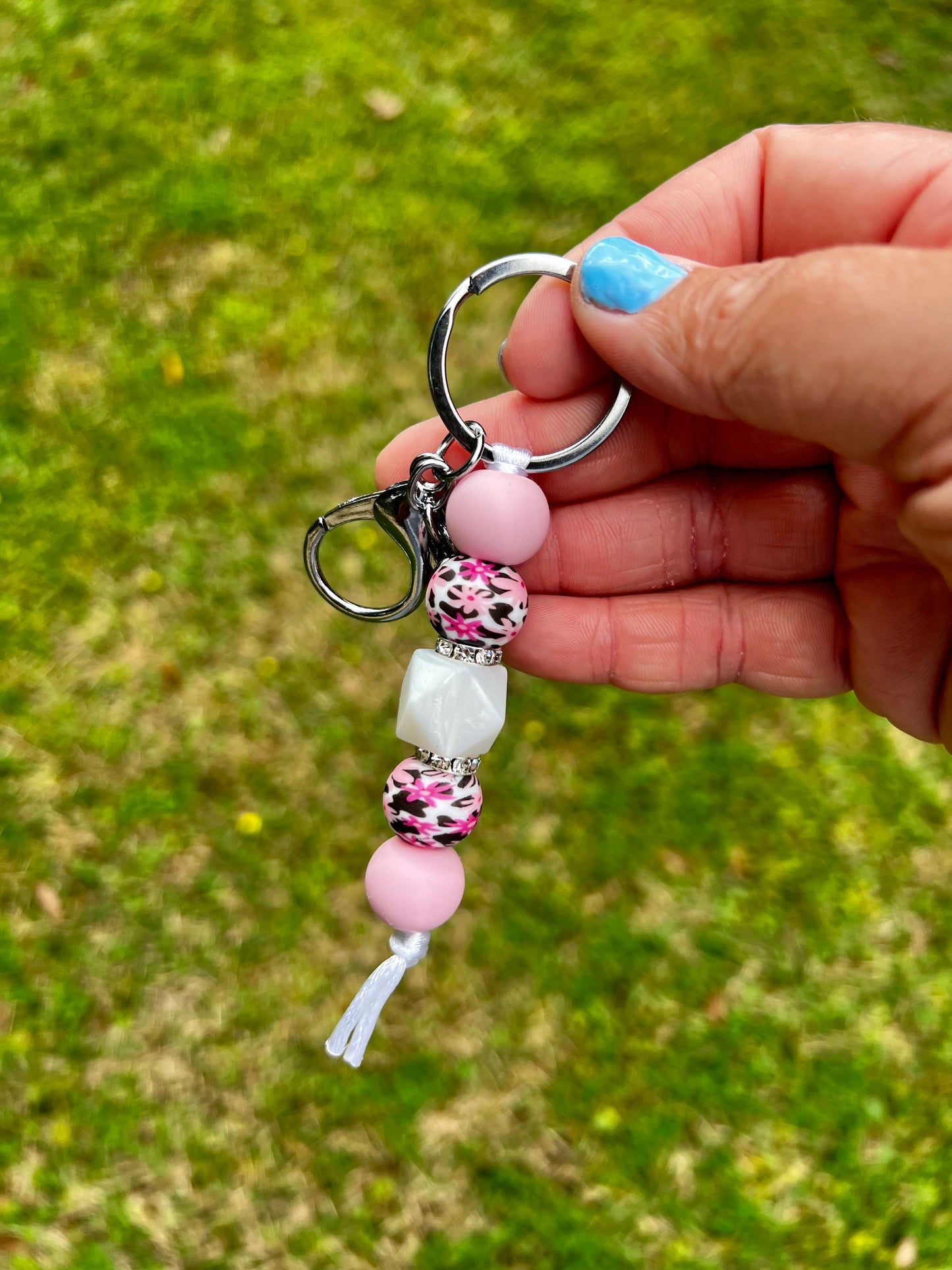 Pink Floral Cow Keychain