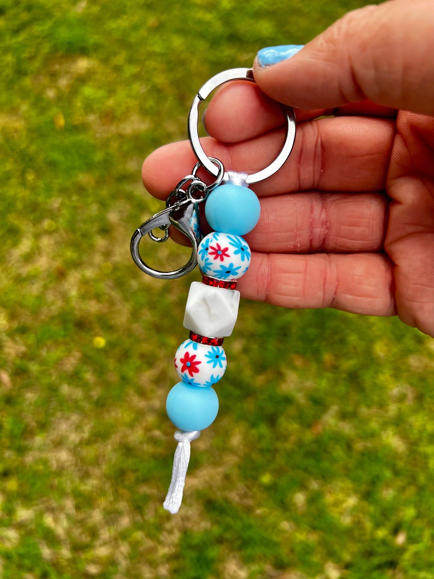 Red and Blue Floral Keychain