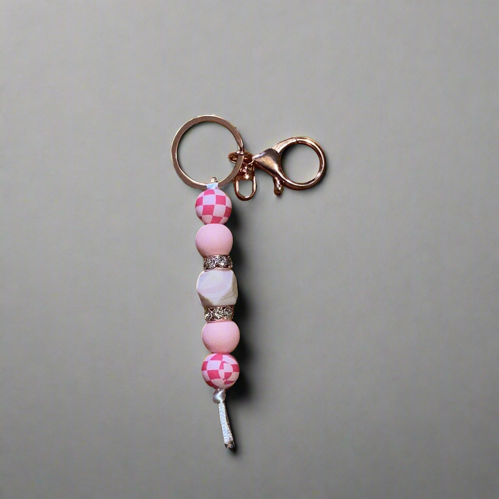 Rose Gold Checkers Keychain