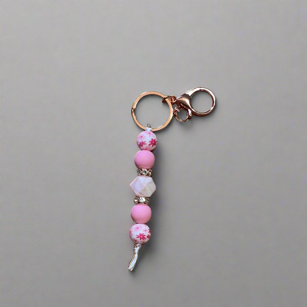 Pink floral keychain
