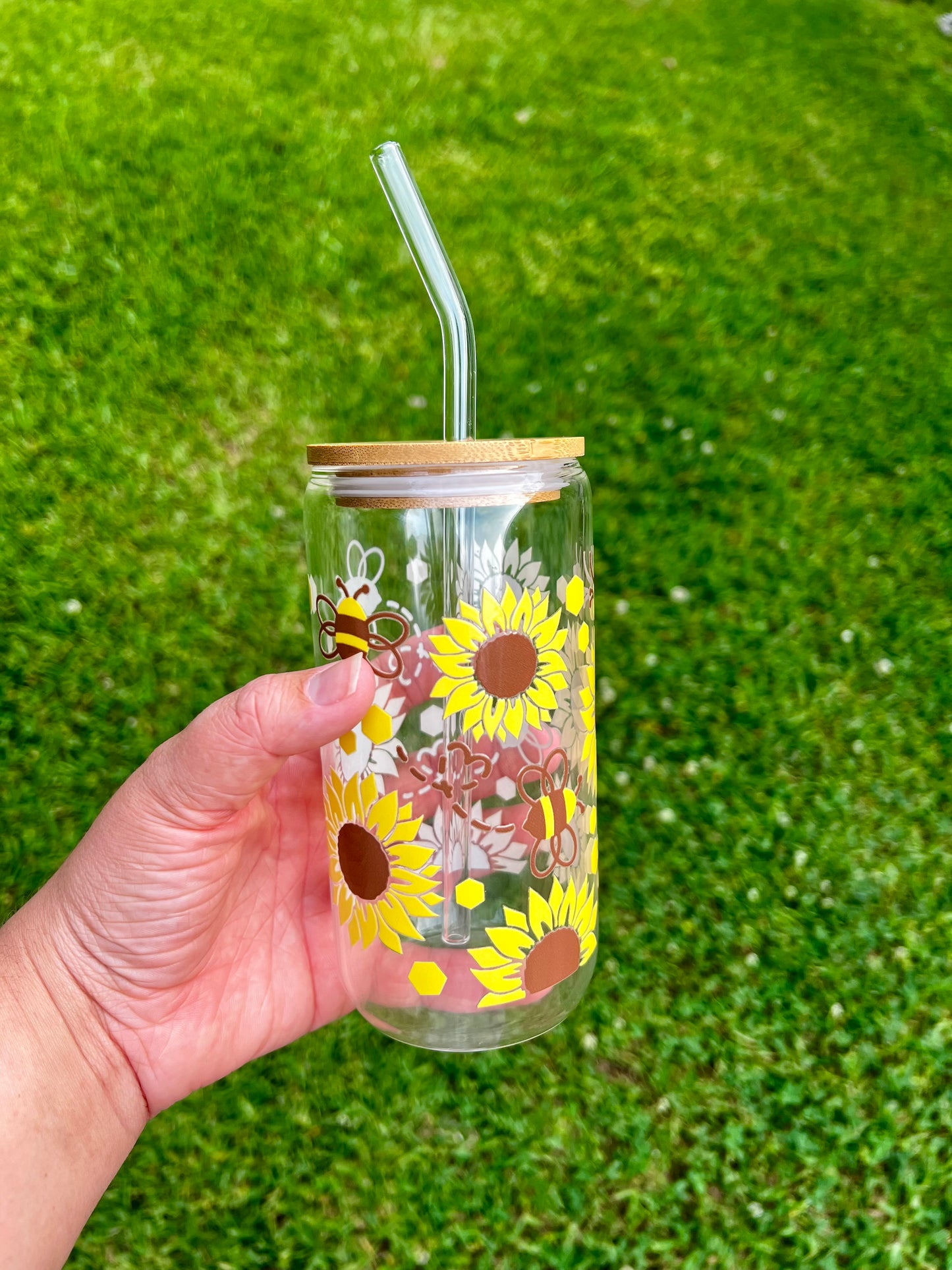 Sunflower Bees Glass Cup *limited edition*
