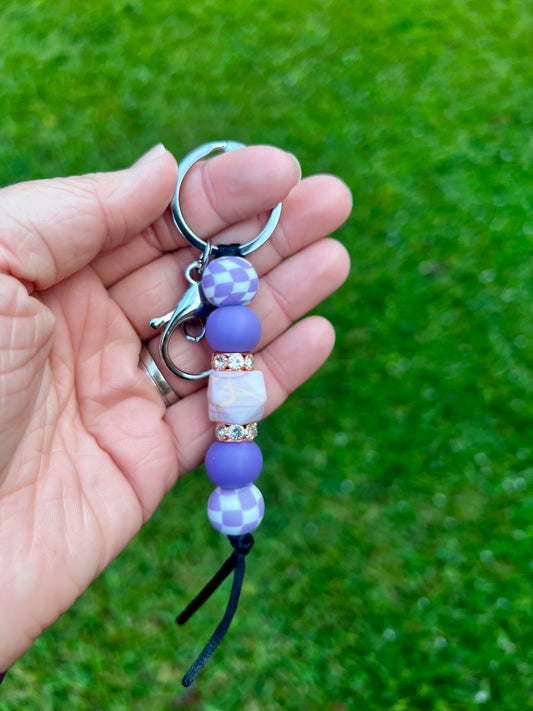 Lilac and Checkers Keychain