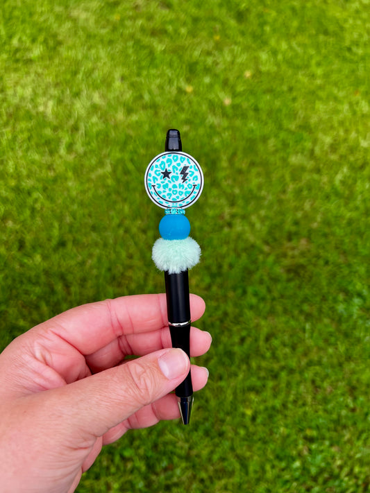 Teal Happy Face Pen
