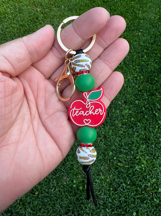 Pencil and Apple Keychain