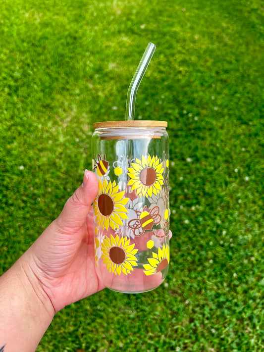 Sunflower Bees Glass Cup *limited edition*
